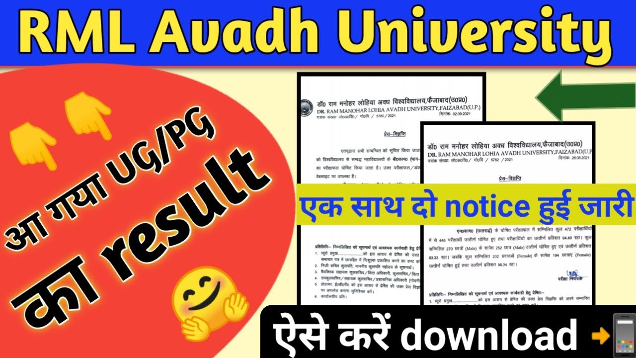 Rmlau  result declared 2021।। Rmlau b.com/M.com result date 2021।।rmlau latest update  today2021।।