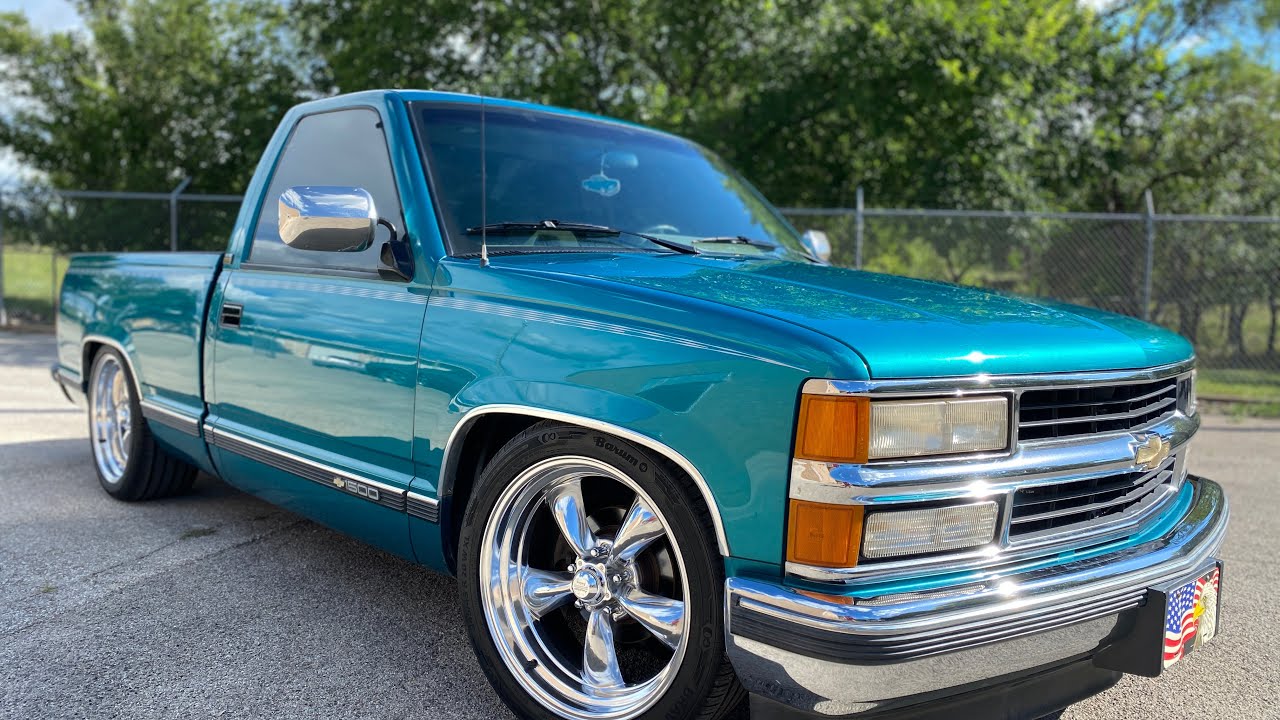 1994 Chevrolet C1500, OBS SOLD, teal metallic, grey interior, low miles, 5/7 drop, 20” torqs
