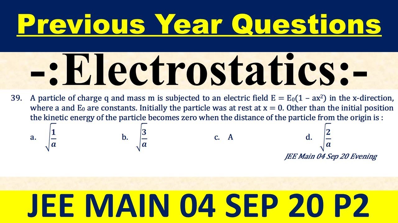 A particle of charge q and mass m is subjected to an electric field E = E0(1 – ax2) in the x-direct