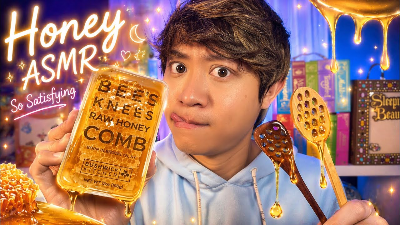 Eating Honey Comb and Honey Spoon 🍯 ASMR Satisfying Eating Sounds