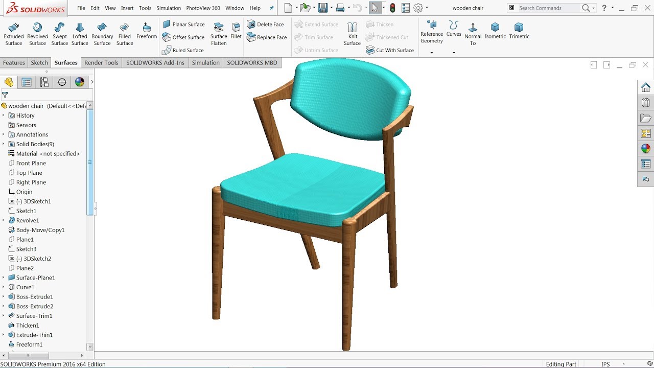 Solidworks Surface tutorial Z-Type wooden chair