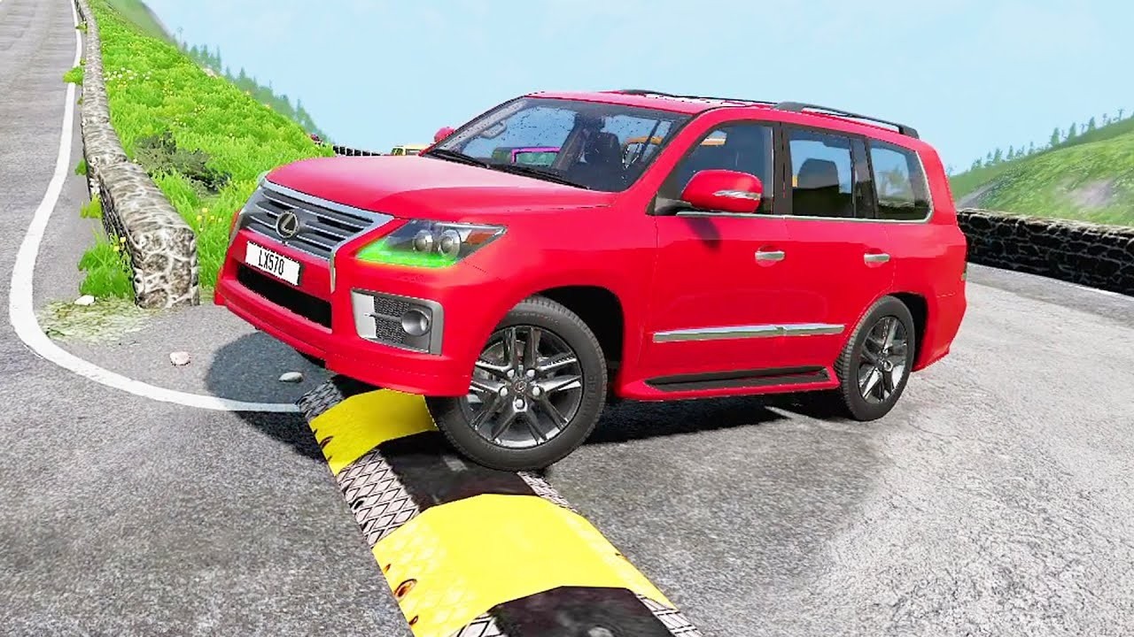 BUS, TRUCKS, CARS Vs MASSIVE SPEED BUMPS - BeamNG.Drive