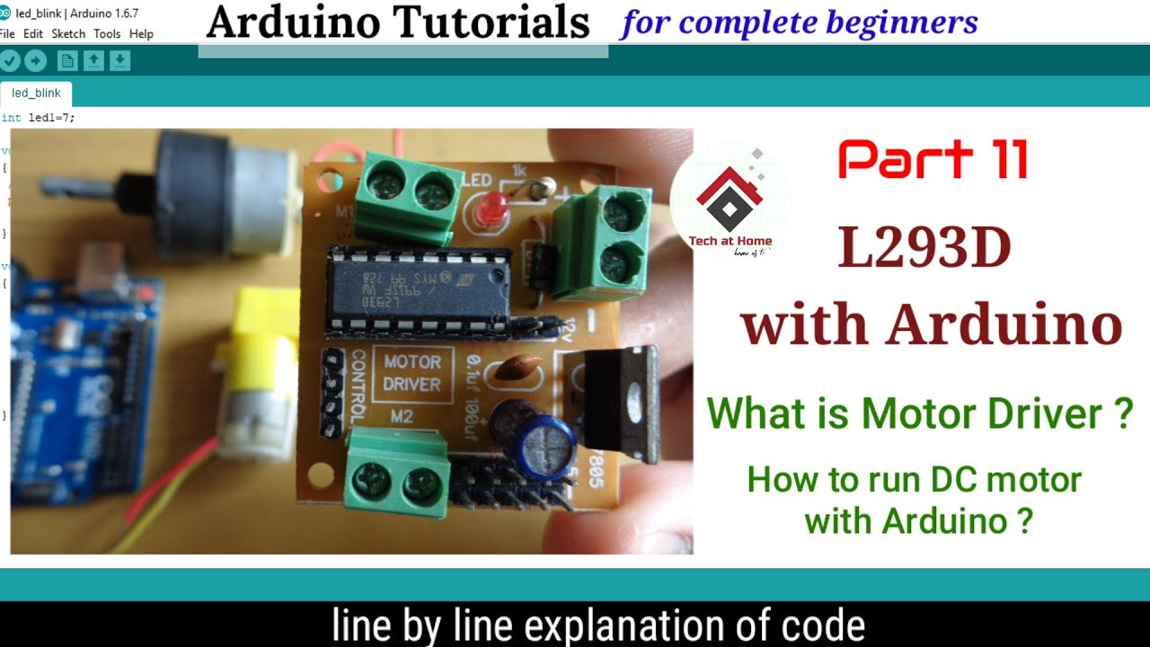 Драйвер двигателя L293D с Arduino (код объяснен) | Управление двигателями постоянного тока | Учеб...