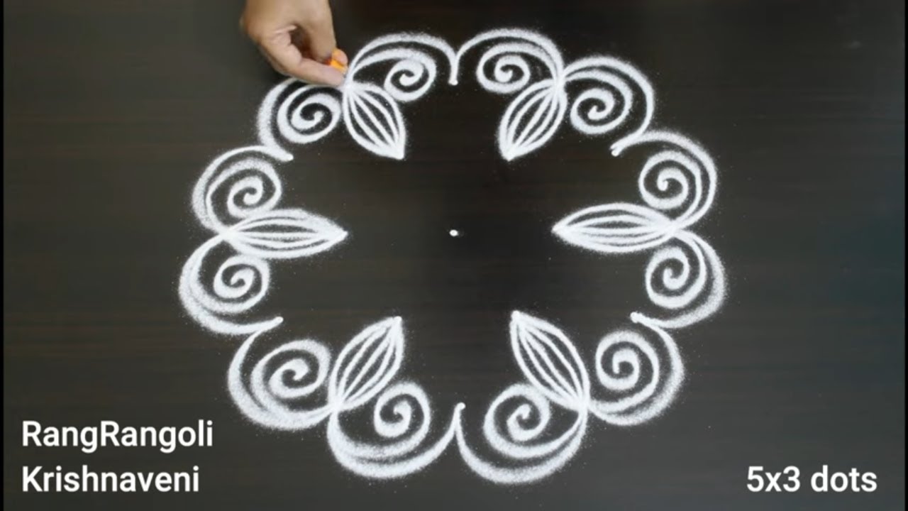 Creative Muggulu🌺5x3 dots Easy Daily Rangoli🌺Latest Kolam🌺RangRangoli Krishnaveni