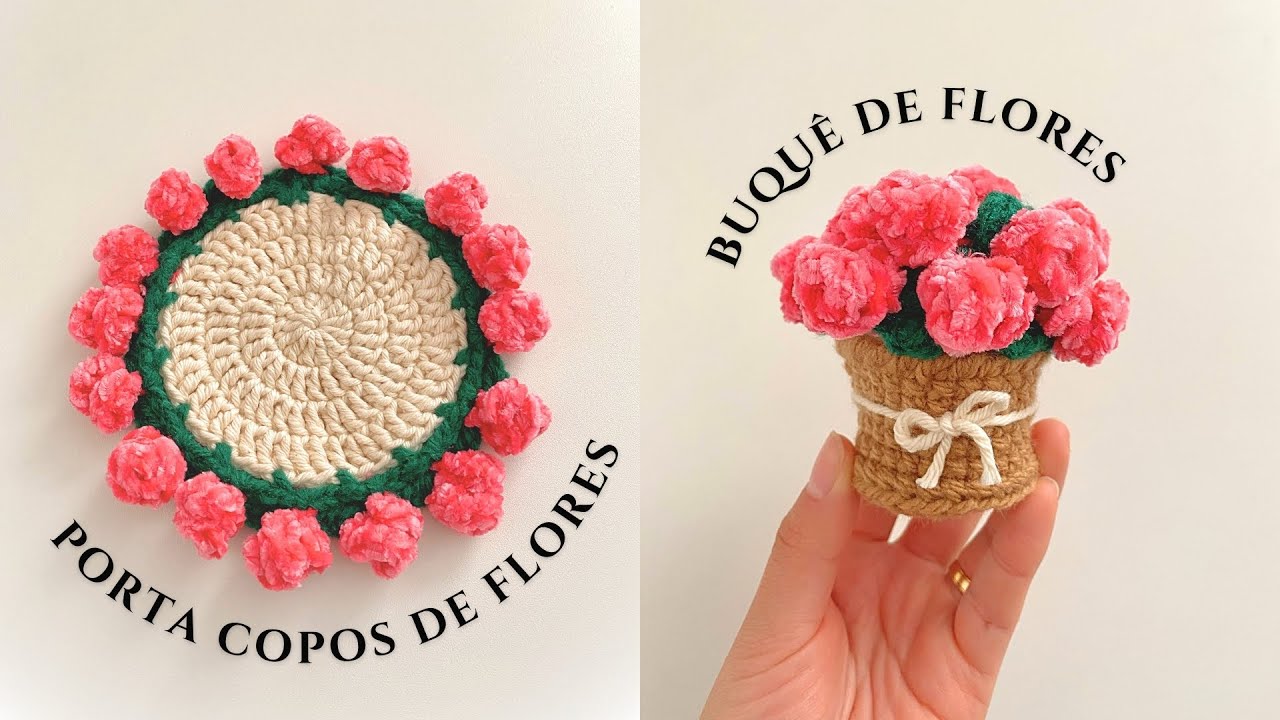 TUTORIAL DE PORTA COPO DE BUQUÊ DE FLORES DE CROCHÊ – APRENDA A FAZER