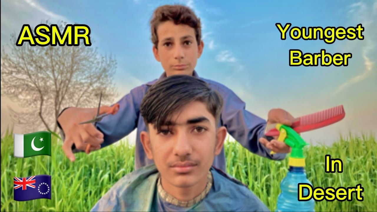 ASMR Youngest Barber 💈 Fast Haircut in Desert | Satisfying Scissor Sounds & Head Spray