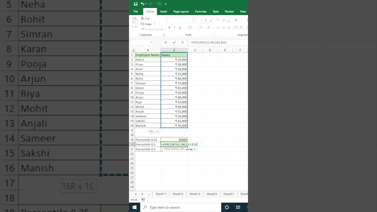 How to Calculate Percentile in Excel using PERCENTILE.INC | Excel Tips & Tricks