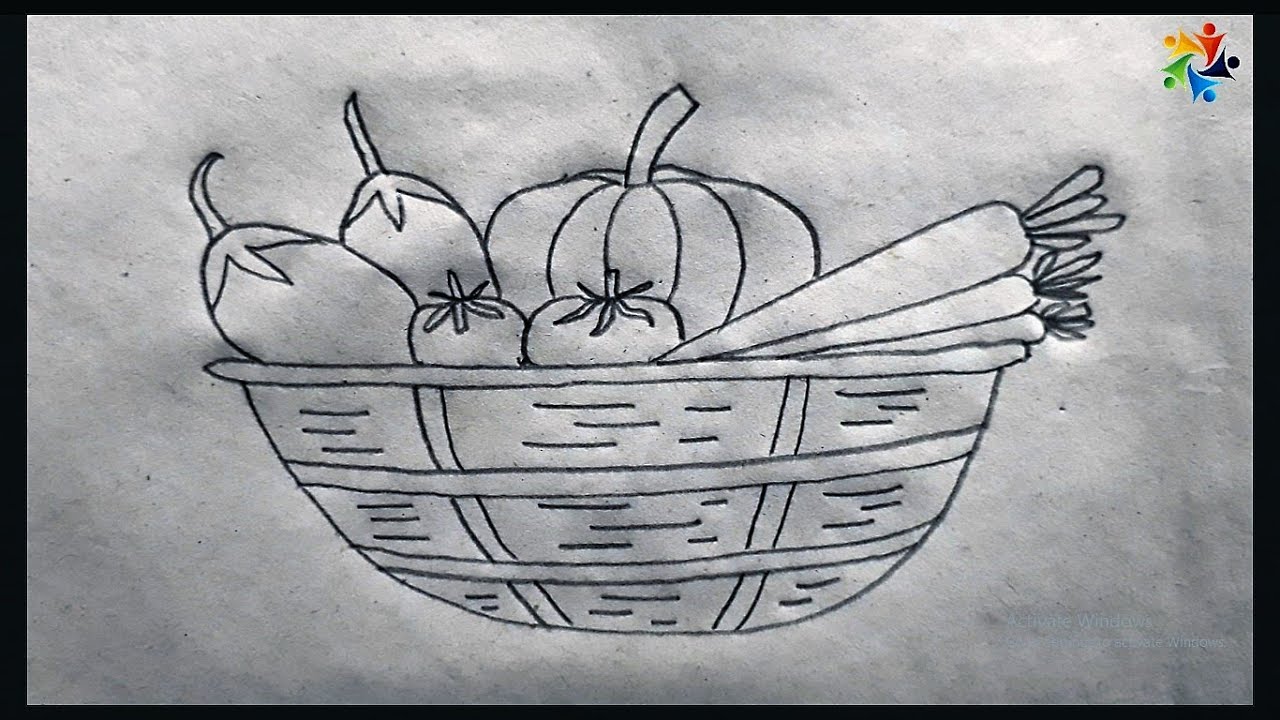How to Draw a Vegetables Basket | Jhuri drawing | Easy To Draw