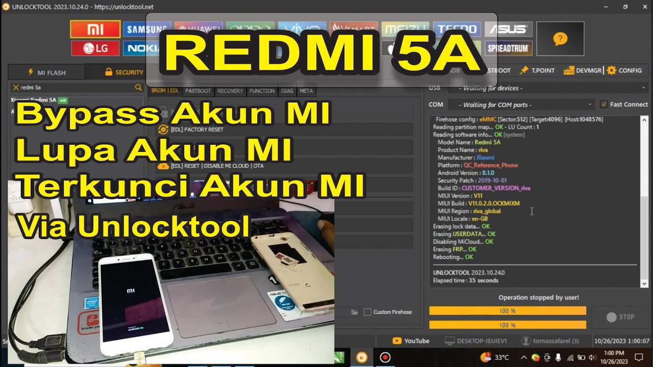 Cara Mengatasi REDMI 5A Lupa Akun MI Via Unlocktool