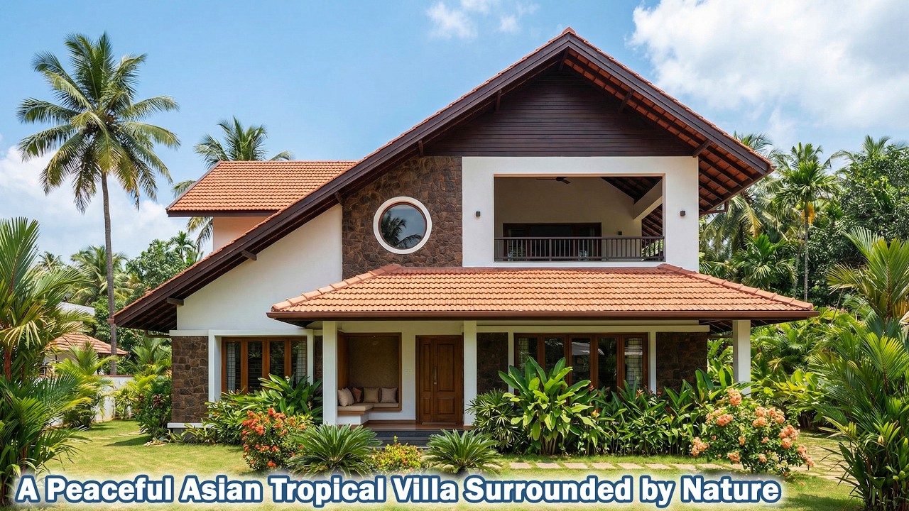 Спокойная азиатская тропическая вилла в окружении природы