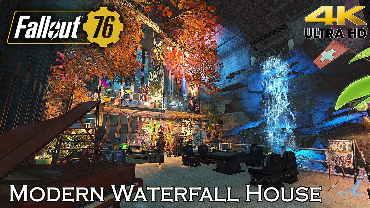 Fallout 76 - Modern Waterfall House CAMP w/ tutorial in 4K
