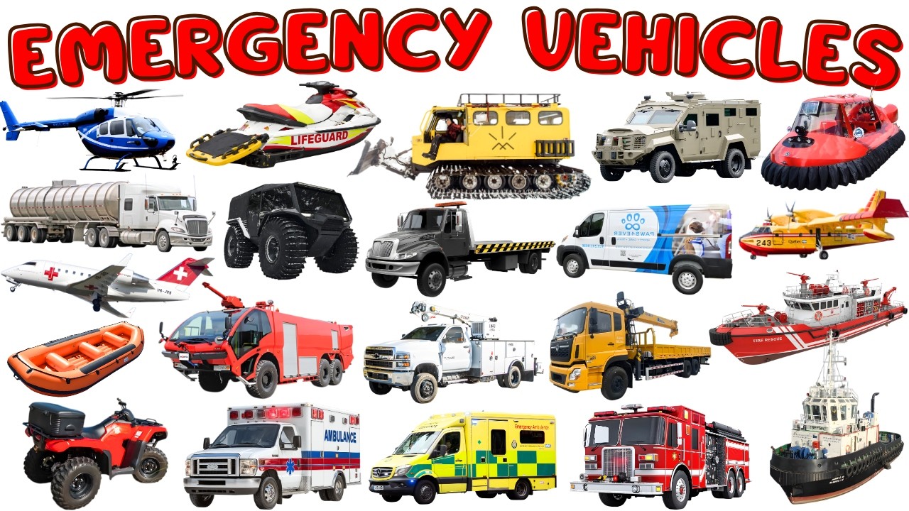 Learn Emergency and Rescue Vehicles Names for Kids | Fire Truck, Ambulance, Police Car for Toddlers