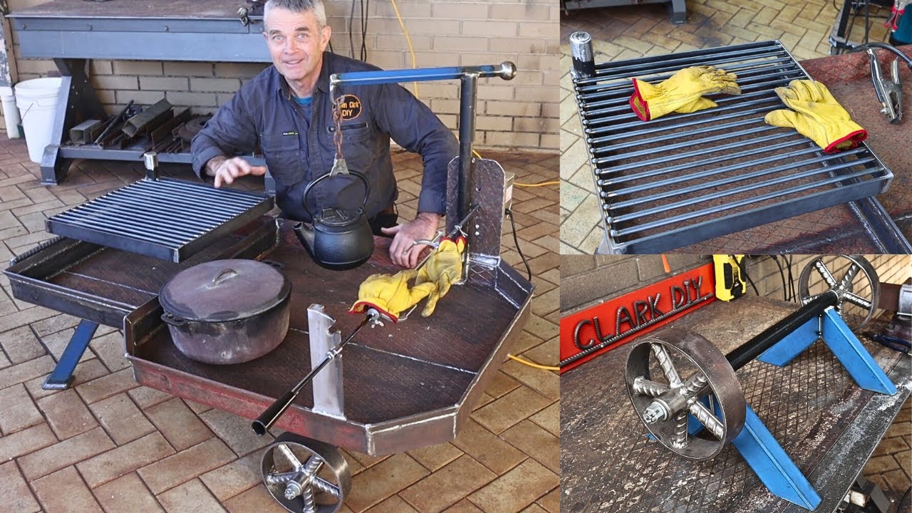 I Make a Firepit for Campfire Cooking, Dutch Oven, Rotisserie Cooking - Swing-out Grill + Pot Hanger