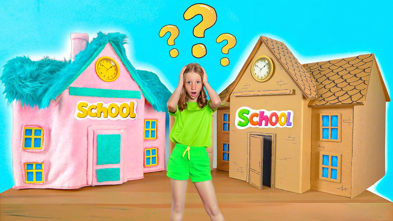 Nastya and Friends learns Alphabets and Numbers in Cardboard vs Fluffy School Challenge