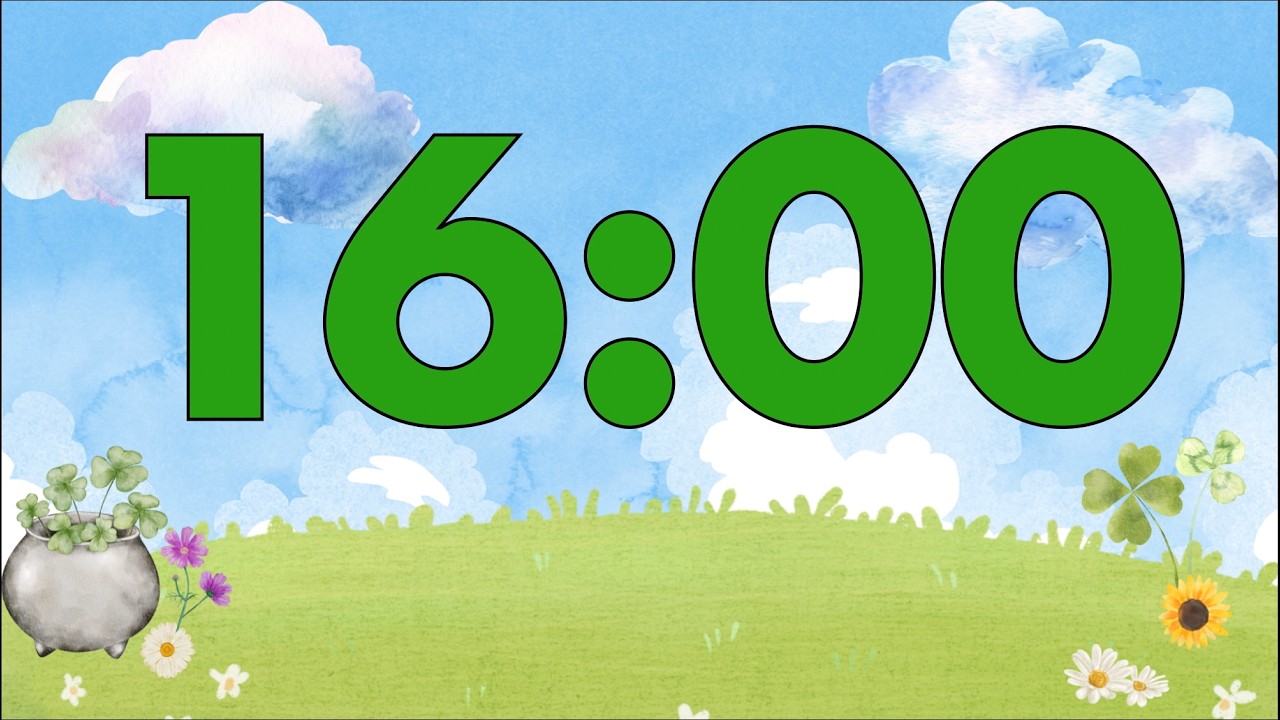 16 Minute Saint Patrick’s Day Classroom Timer (Fun Harp Alarm at End, No Music)