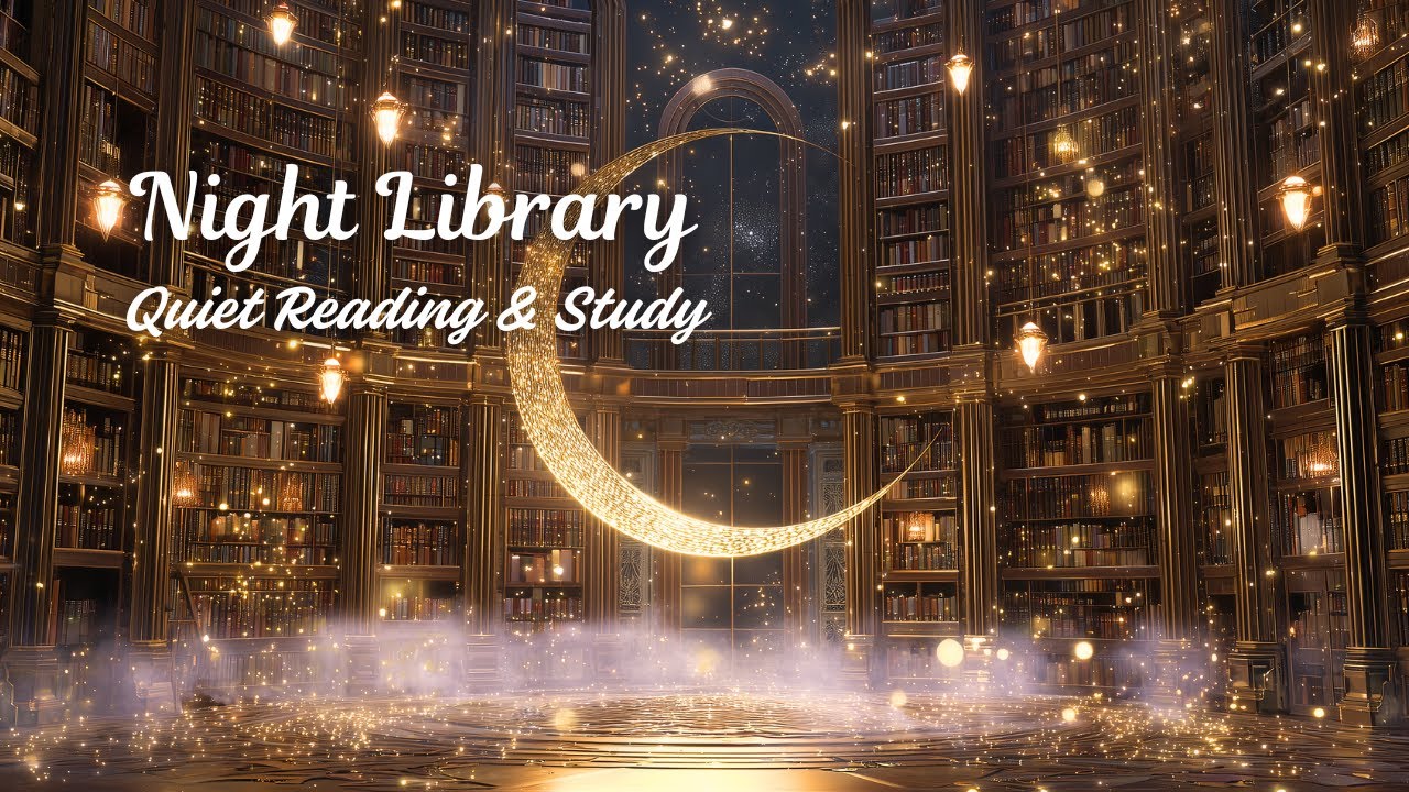 Soft Piano Music for Reading & Study - Cozy Night Library Ambience with Warm Lamp Light