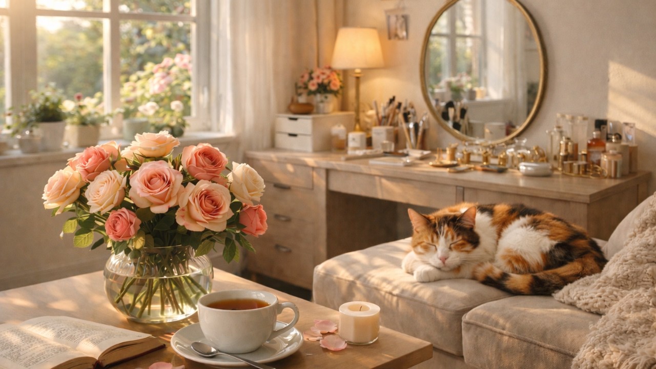 Calm your nervous system 🌸 Soft Morning Light, Tea, Roses & Cozy Sounds.