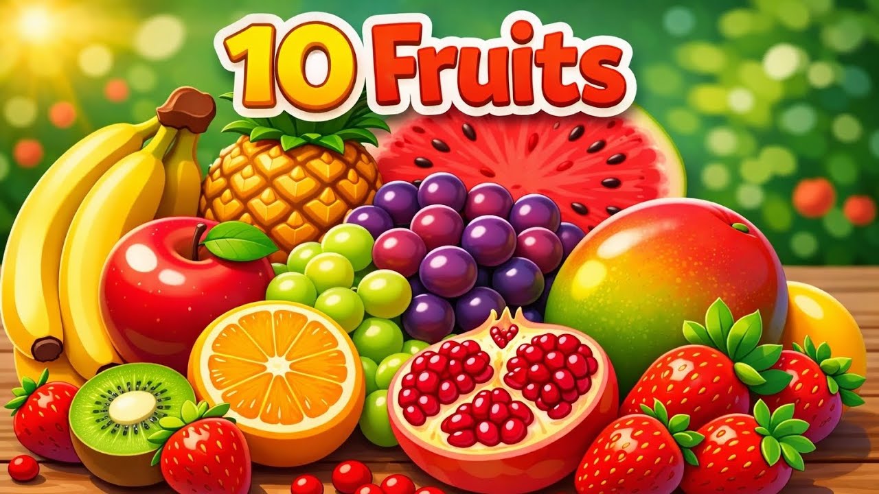 10  Popular Fruits🍒🍓 Name for Kids|All fruits|Kids Learning Video|Kid's cartoon video|Apple|Banana|