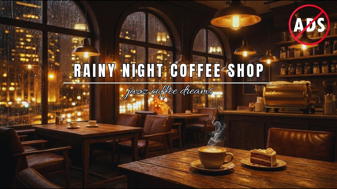 Rainy Night Coffee Shop ☕🎷 Smooth Jazz Café Ambience for Relaxing, Studying & Cozy Evenings