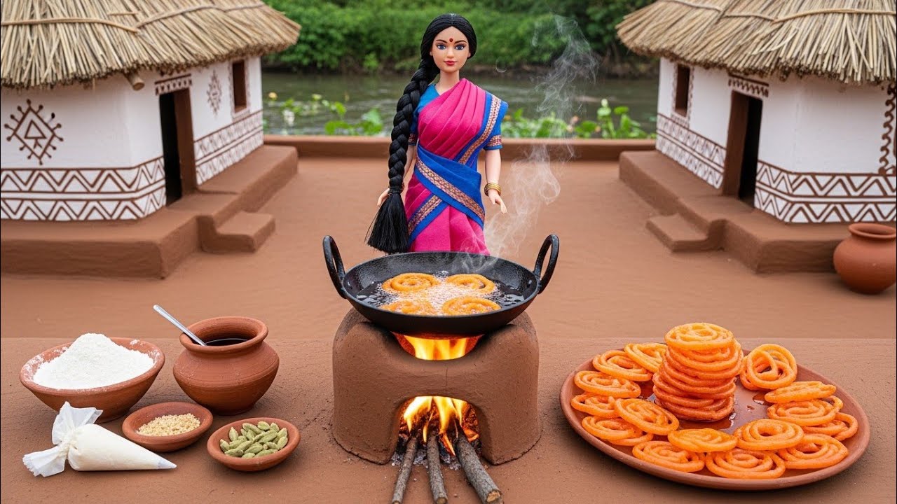 Miniature Doll Jalebi Cooking ASMR in Indian Village Tiny Kitchen | Satisfying Crispy Sweet Recipe🥰