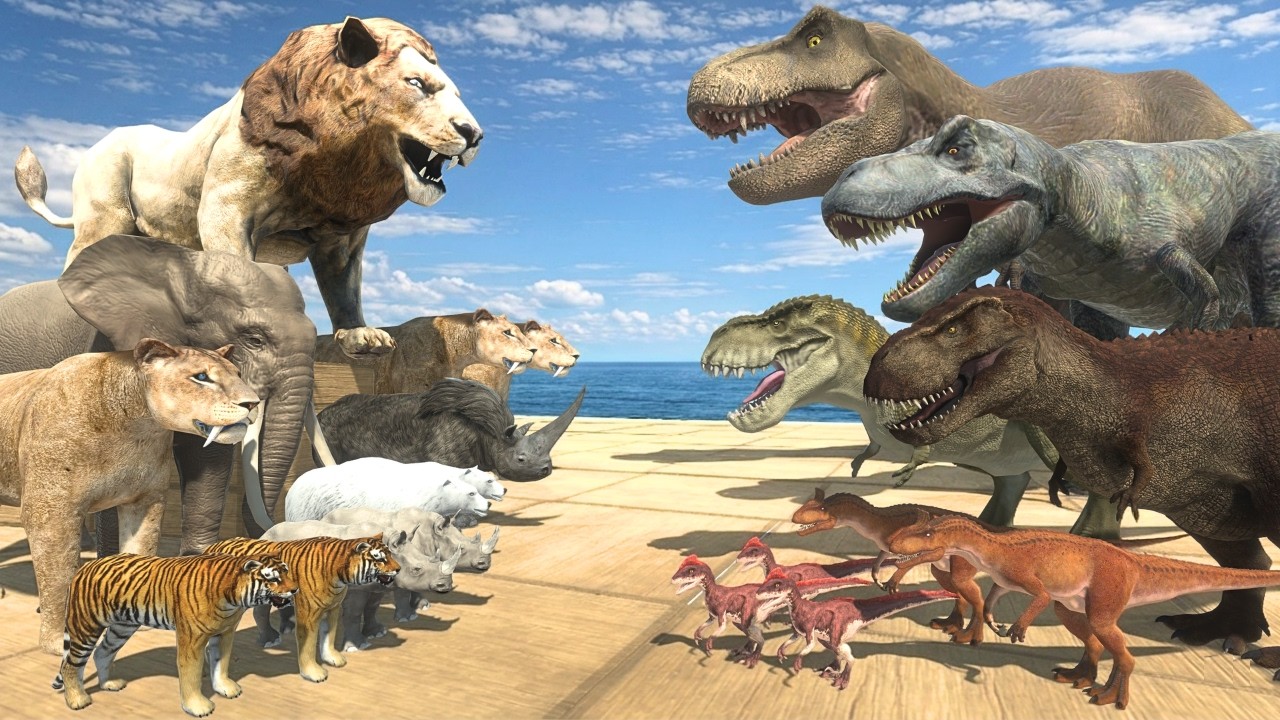 Rexy Team vs Lion Team | Dinosaurs vs Animals Battle | Animal Revolt Battle Simulator