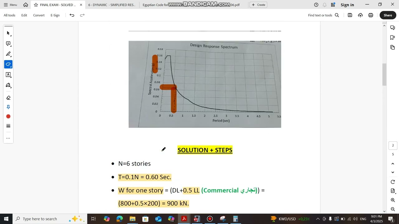 4- SEC. (Response Spectrum Analysis of SDOF) - SOLVED EXAMPLE  ENG. SHROUK SAMY