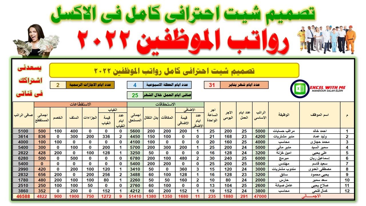 تصميم شيت احترافي لرواتب الموظفين وادارة الرواتب بكل سهولة فى الاكسل
