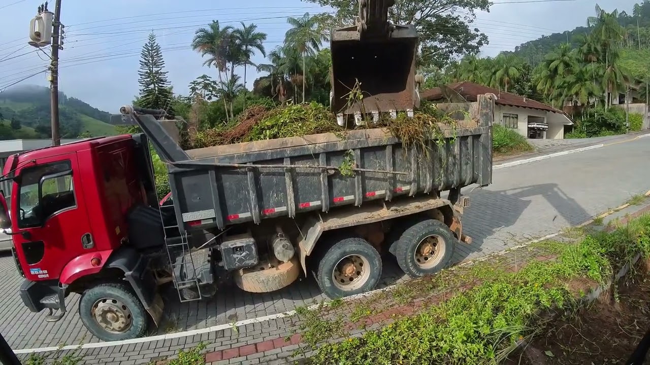 escavadeira fazendo limpeza de lote muito capim