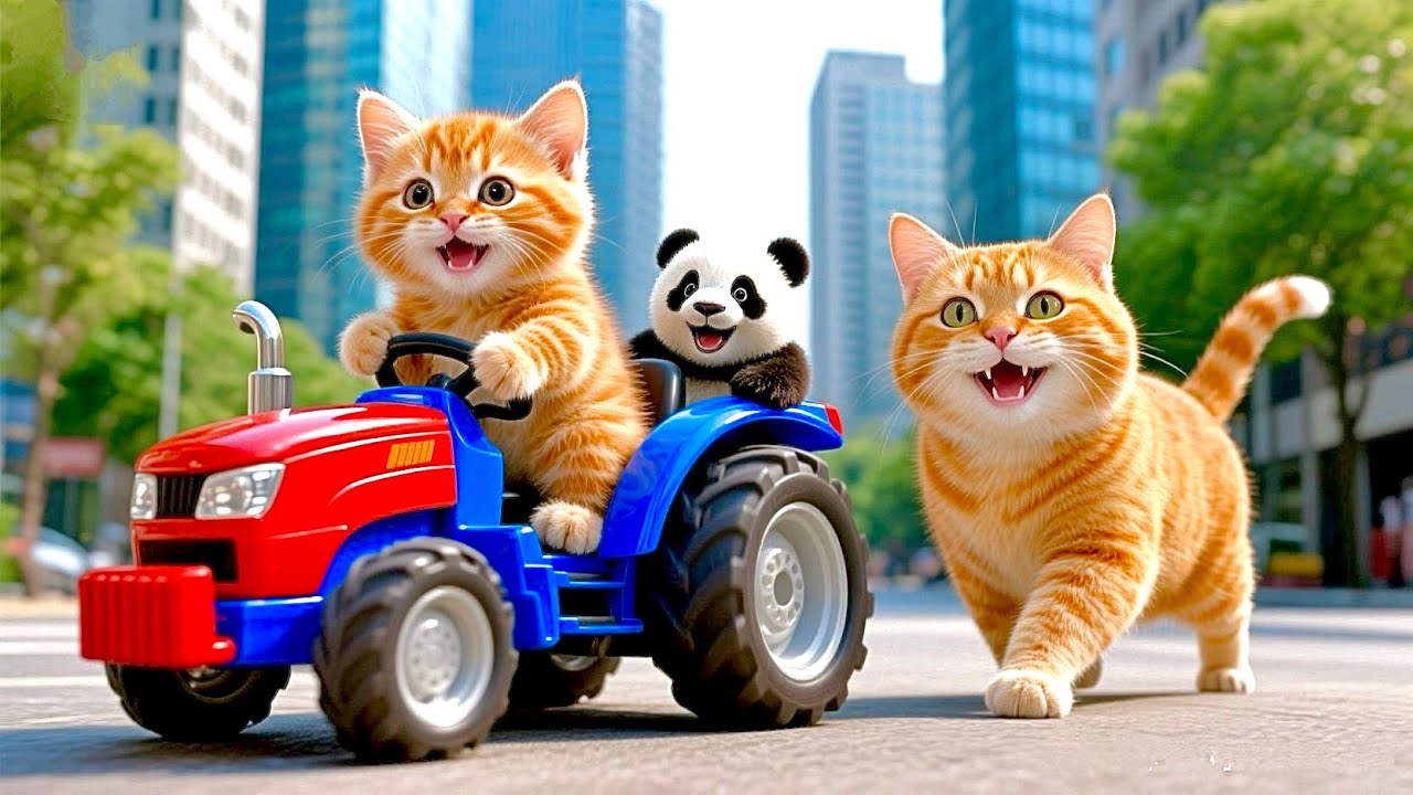 Mama Cat Trims Fur on the Farm and Makes Tiger Hat For Kittens At Home 🚜🎩🐈