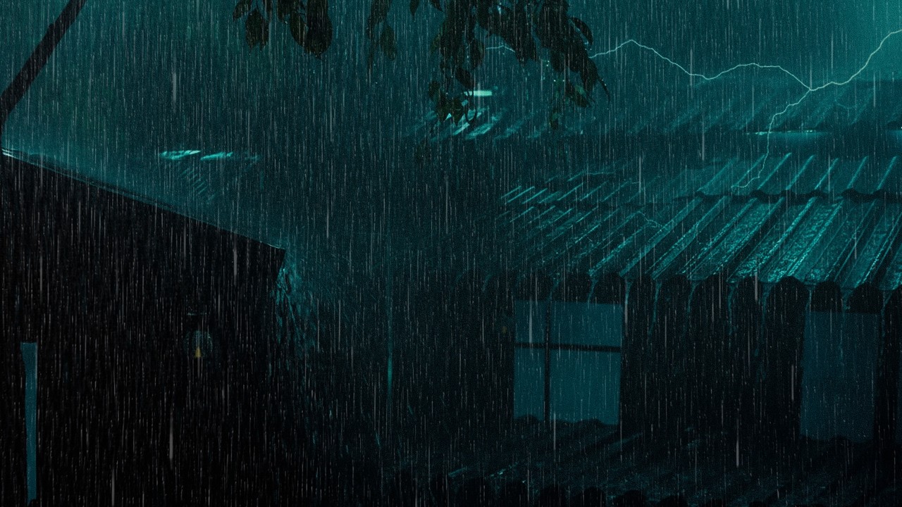 Fall Asleep Faster with Heavy Rain & Echoing Thunder on Old Tin Roof at Night