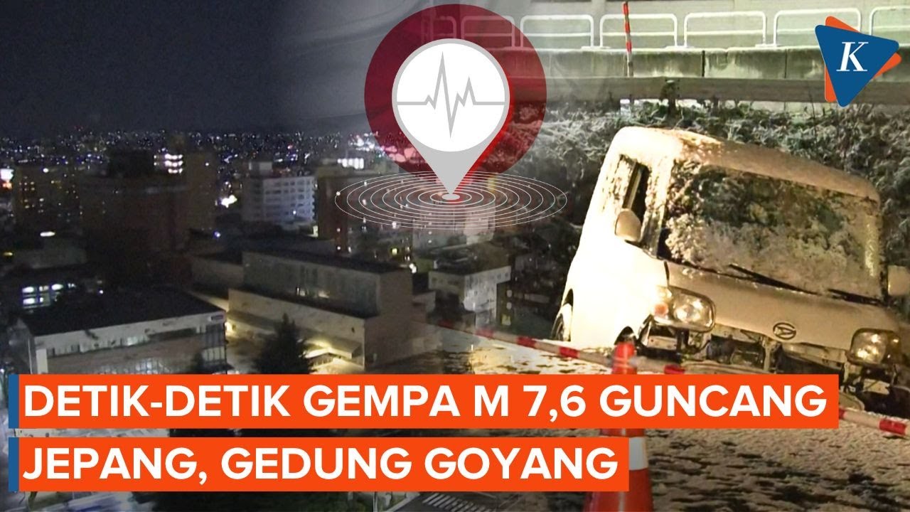 Detik-detik Gempa M 7,6 Guncang Jepang, Gedung Goyang Saat Salju Turun