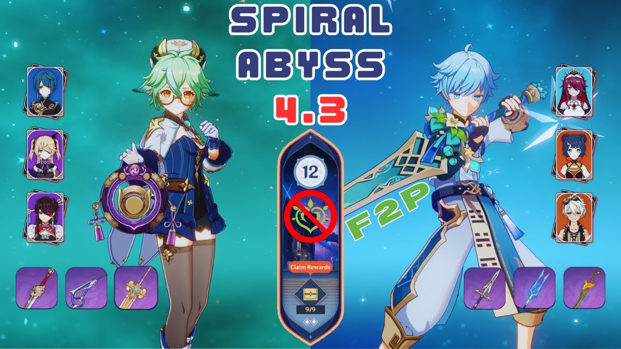 Spiral Abyss 4.3 Floor 12 - F2P 4 Stars Only (Sucrose Taser & Chongyun / Rosaria Reverse Melt)