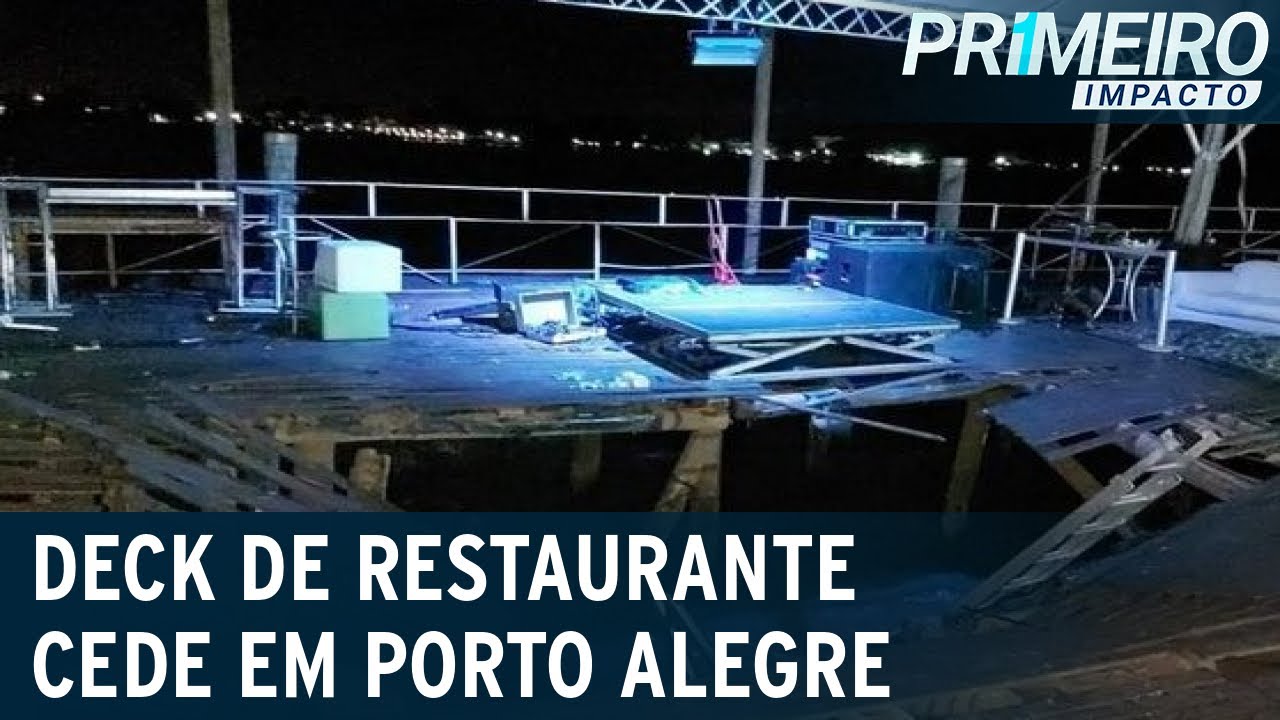 Deck de restaurante cede e pessoas caem na água em Porto Alegre | Primeiro Impacto (19/07/21)