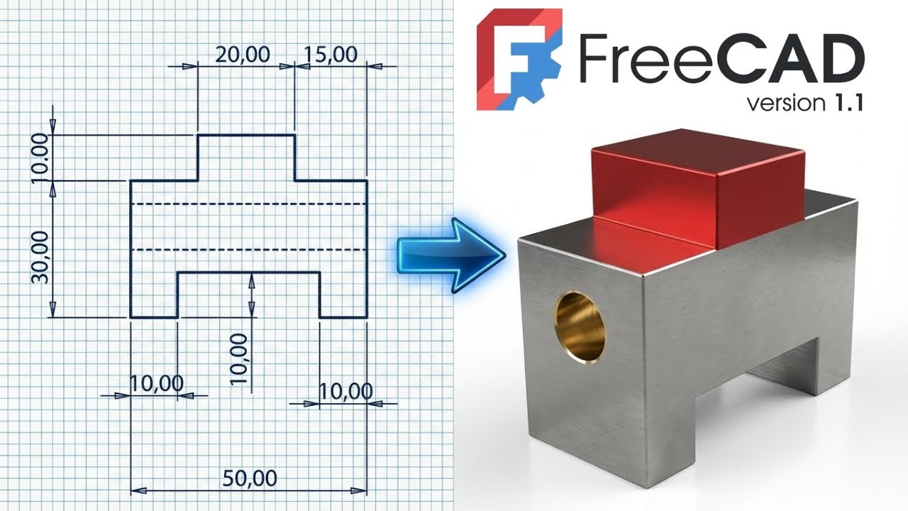FreeCAD 1.0 — Полное пошаговое руководство для начинающих. Упражнение 2.