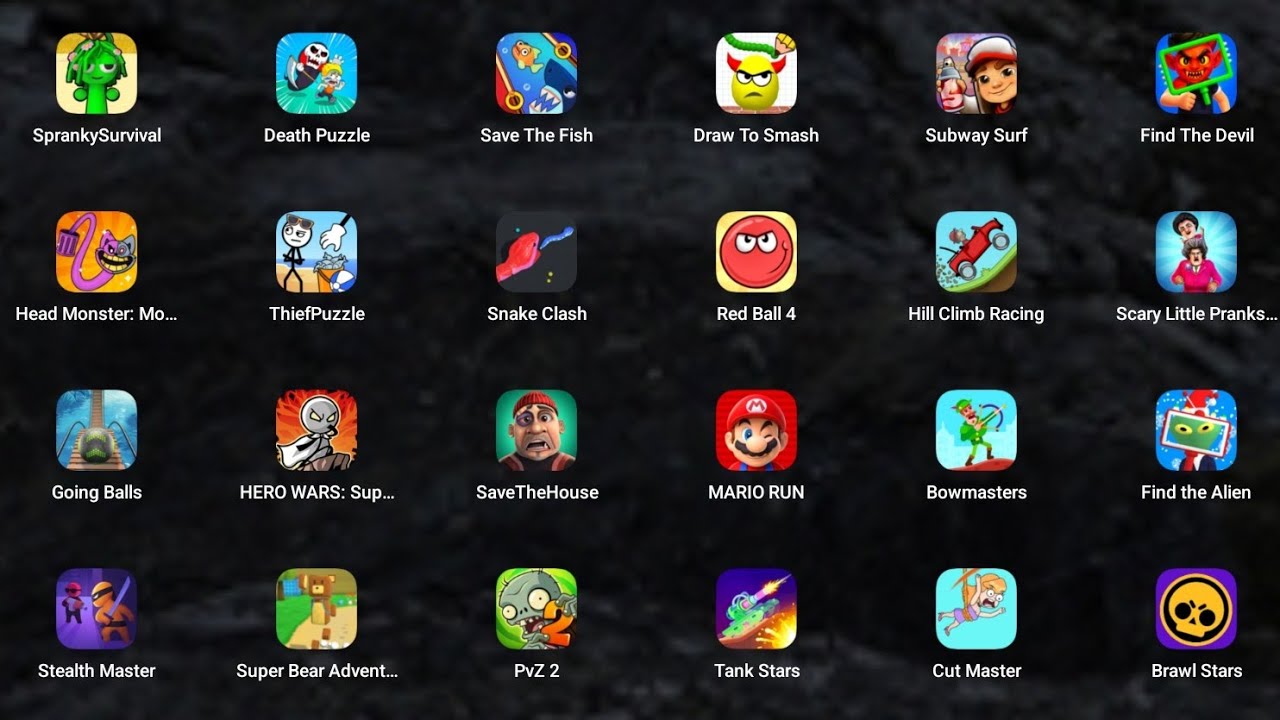 Roblox, Sprunki survival, Hay Day, Find The Alien 2, Barwal Stars, Draw To Smash, MarioRun, Bowmaste