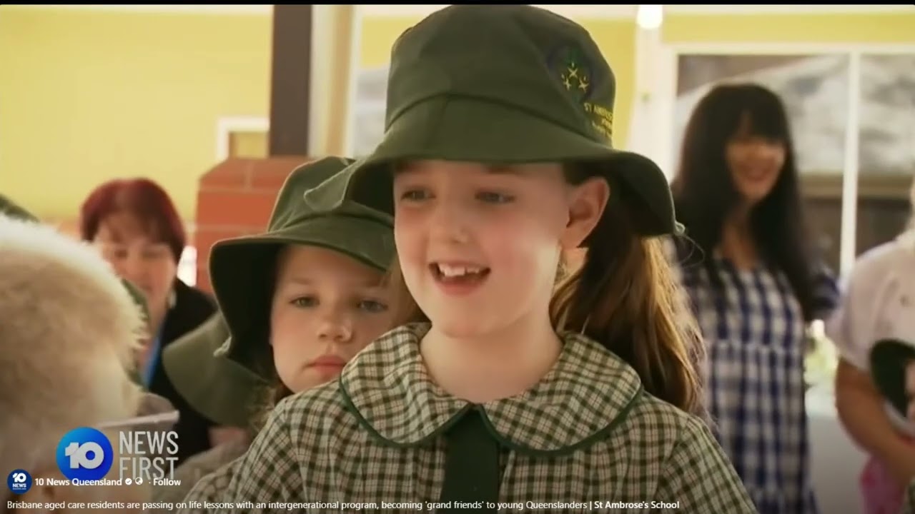 Year 1 students with residents at Mercy Care Nudgee Intergenerational Learning Program, Ch 10 News