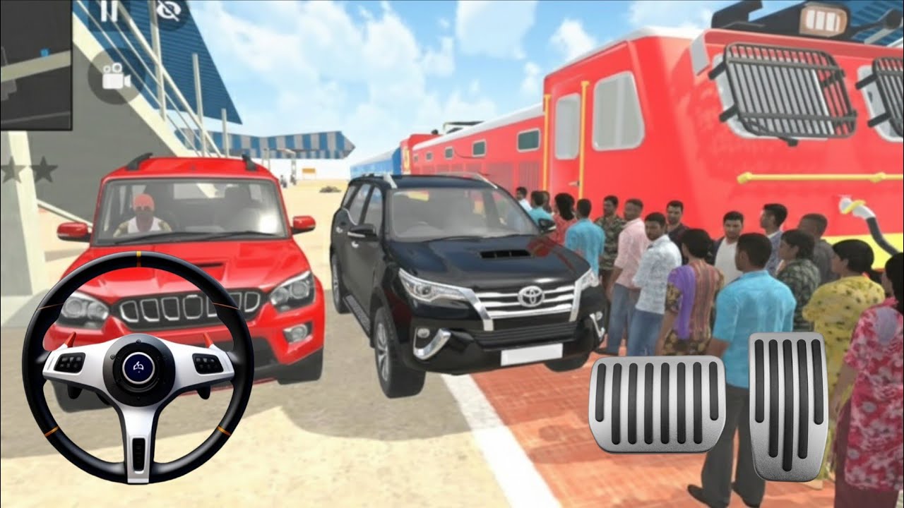 Indian Thief Auto simulator car game order by1️⃣scorpio vs train racing and1️⃣fortuner vs train #car