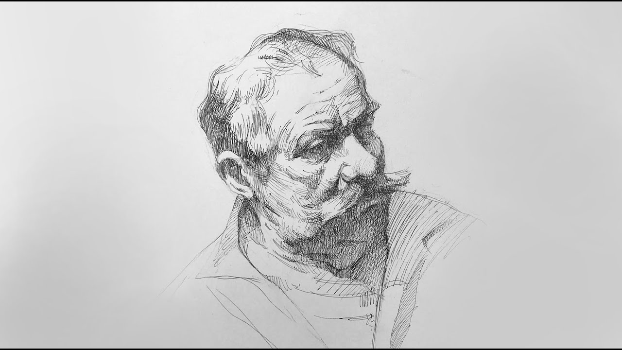 Male Portrait Drawing in Ink | Head Study | 男子頭像  | 代針筆