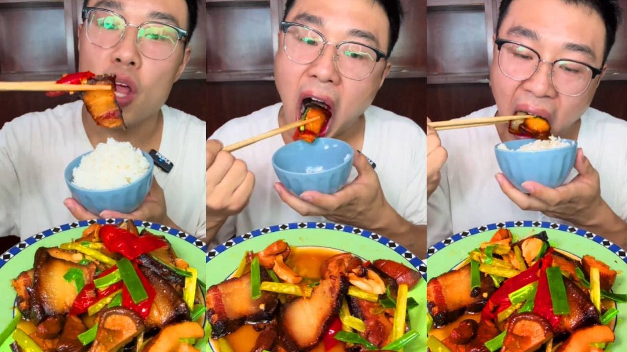 香菇吸满腊肉油香，一口超下饭！#孙鹤#MUKBANG#eatingshow # 食べる #吃播 #咀嚼音#mukbang #food
