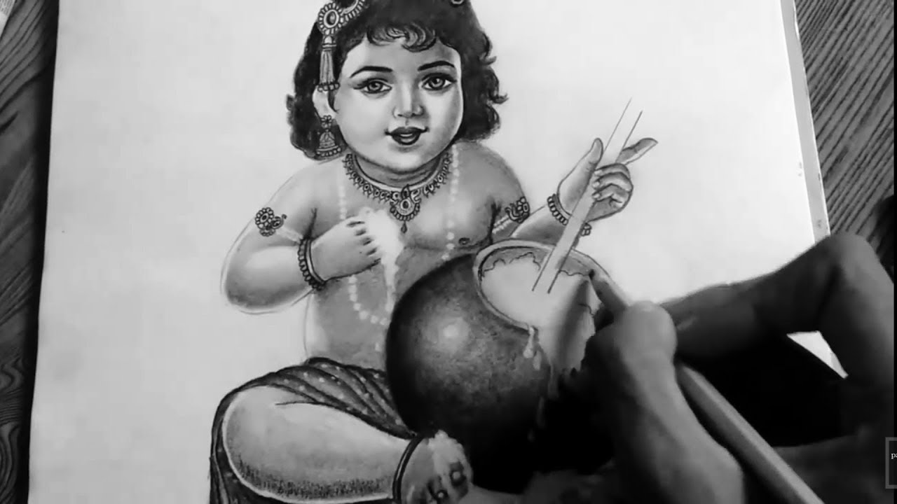 Cute Lord krishna pencil drawing // krishna pencil drawing