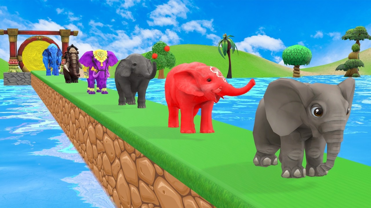 Paint Animals Mammoths and Elephants Size Comparison Fountain Crossing Animal Game Transformation007