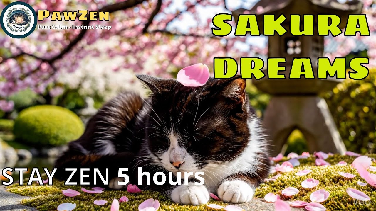 Pure Relaxation: Sleeping Cat in a Japanese Spring Garden (4K) | PawZen #pawzen #zenmusic #zengarden