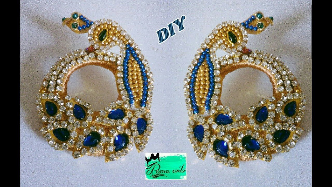 Peacock chandbali earrings making with silk thread | jewellery tutorials
