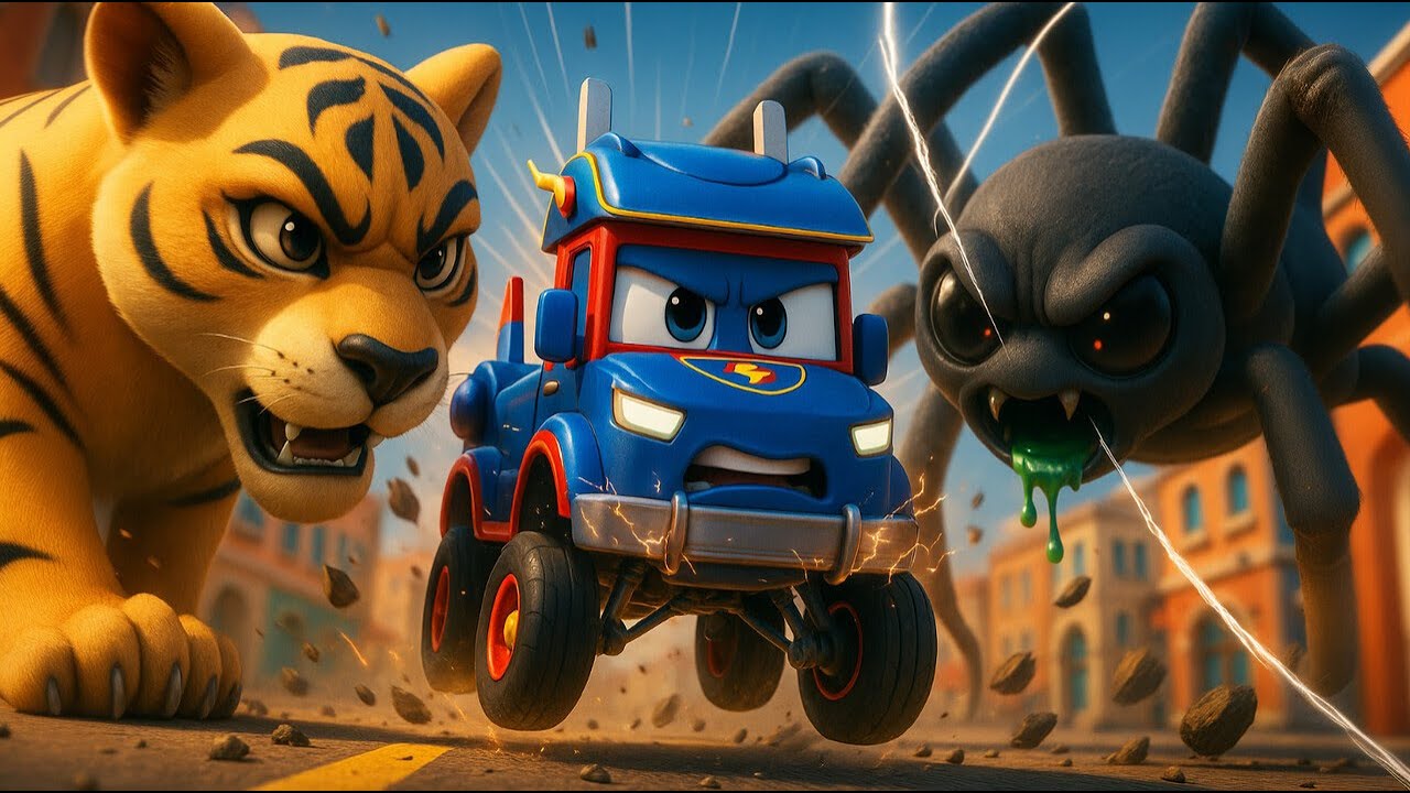 Les animaux gigantesques contre le super camion araign&eacute;e. Les animaux pour les enfants