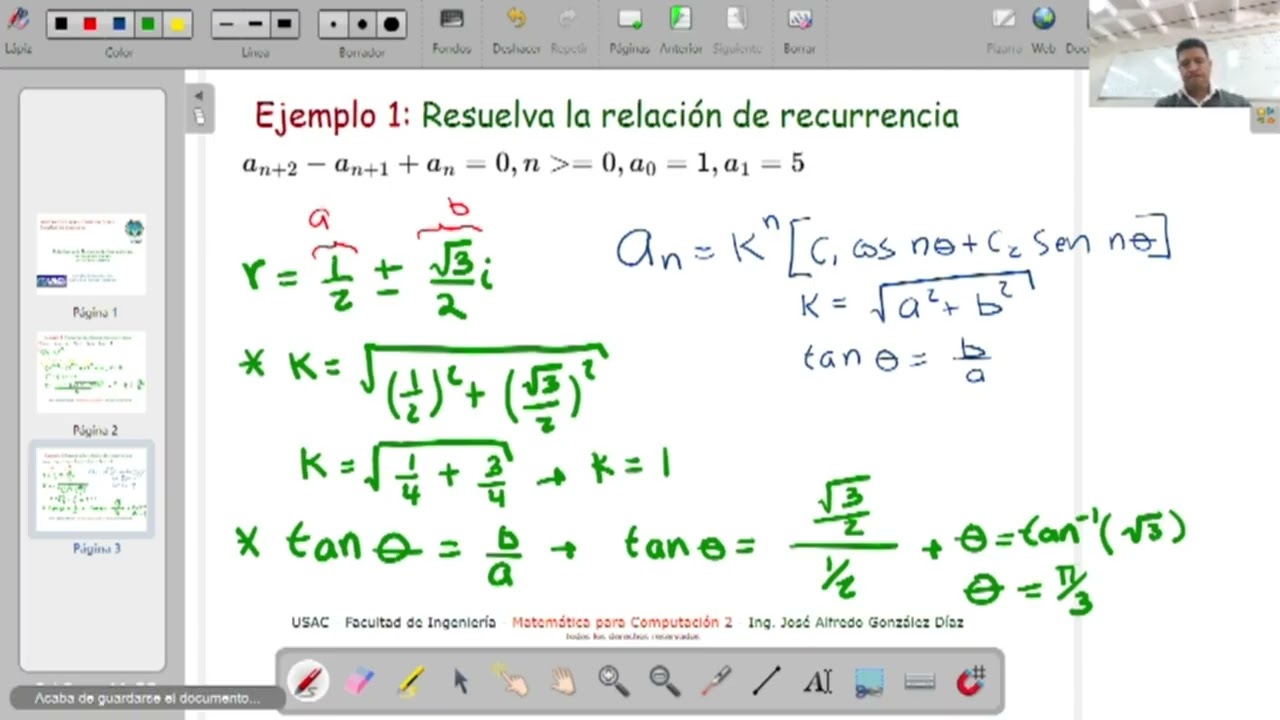 RELACIONES RECURRENCIA COEFICIENTES CONSTANTES ORDEN 2 HOMOGENEA - CASO 1: RAICES COMPLEJAS