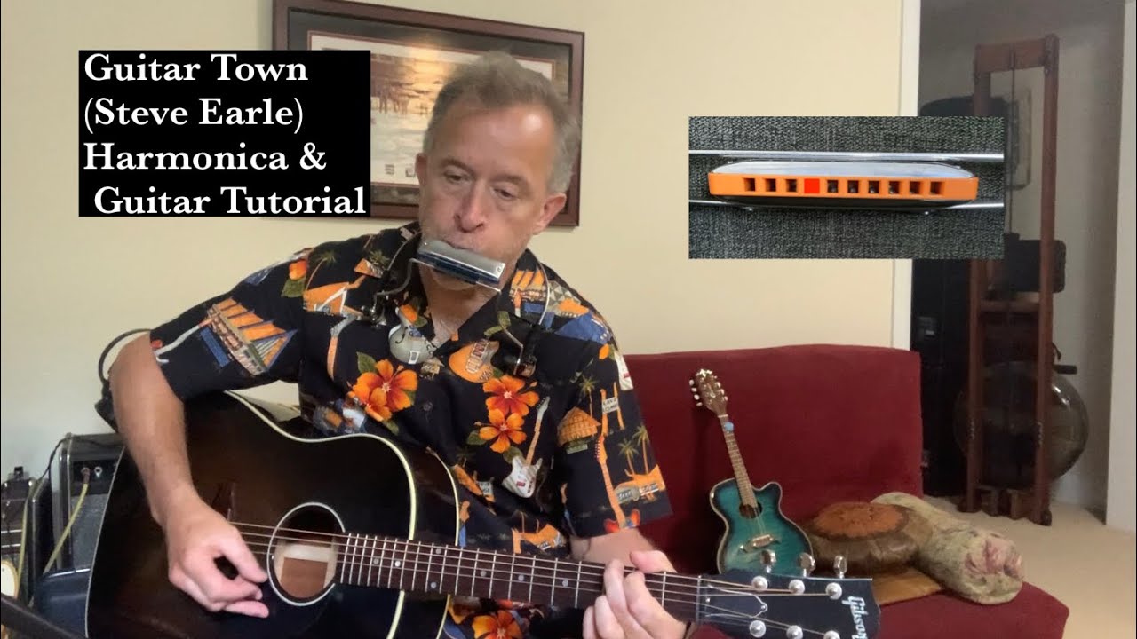 Guitar Town (Steve Earle) Harmonica & Guitar Tutorial -- key of G, with a G harmonica (1st position)