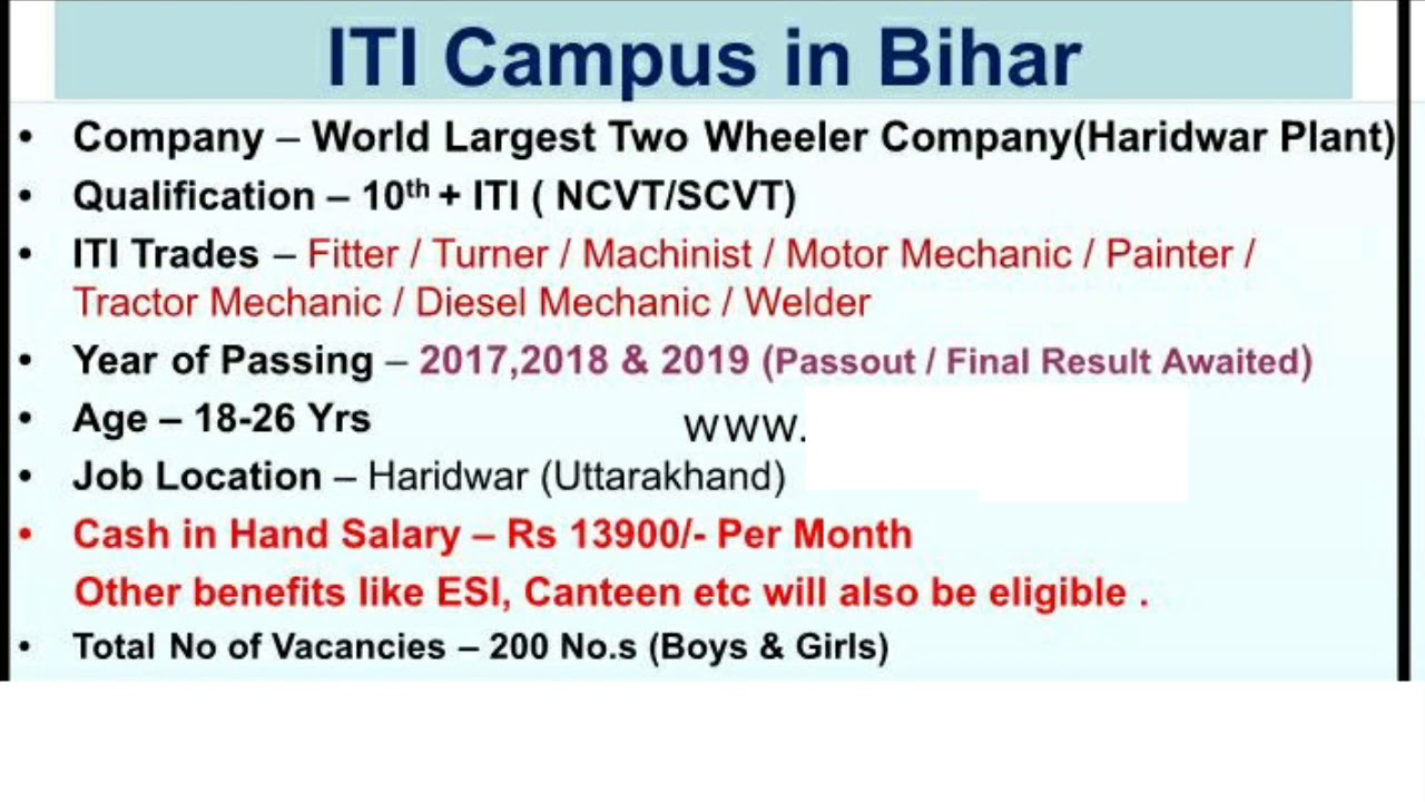 ITI CAMPUS PLACEMENT DRIVE SALARY 1390 MONTH