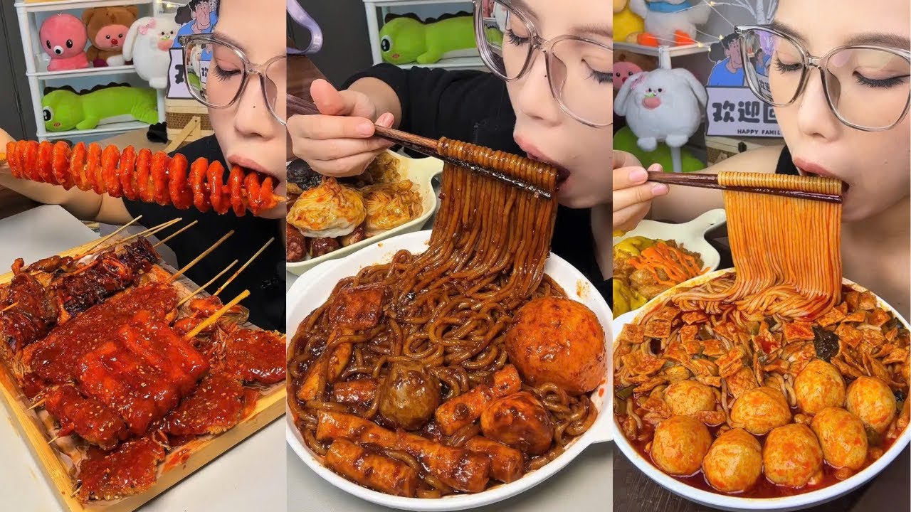 Sticky Noodles, Saucy Fried Skewers, Snail Vermicelli & Chewy Mochi Mukbang ASMR