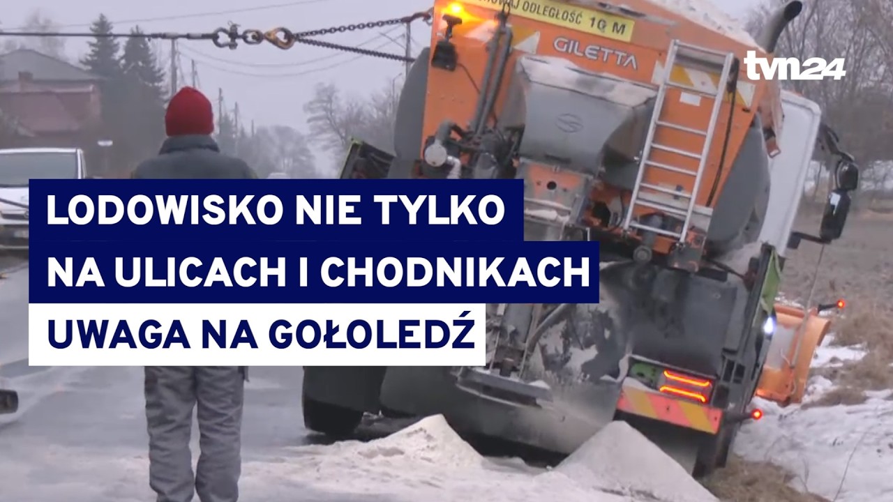 Chodniki zamieniły się w lodowiska. Opóźnione pociągi, odwołane zajęcia w szkołach @tvn24