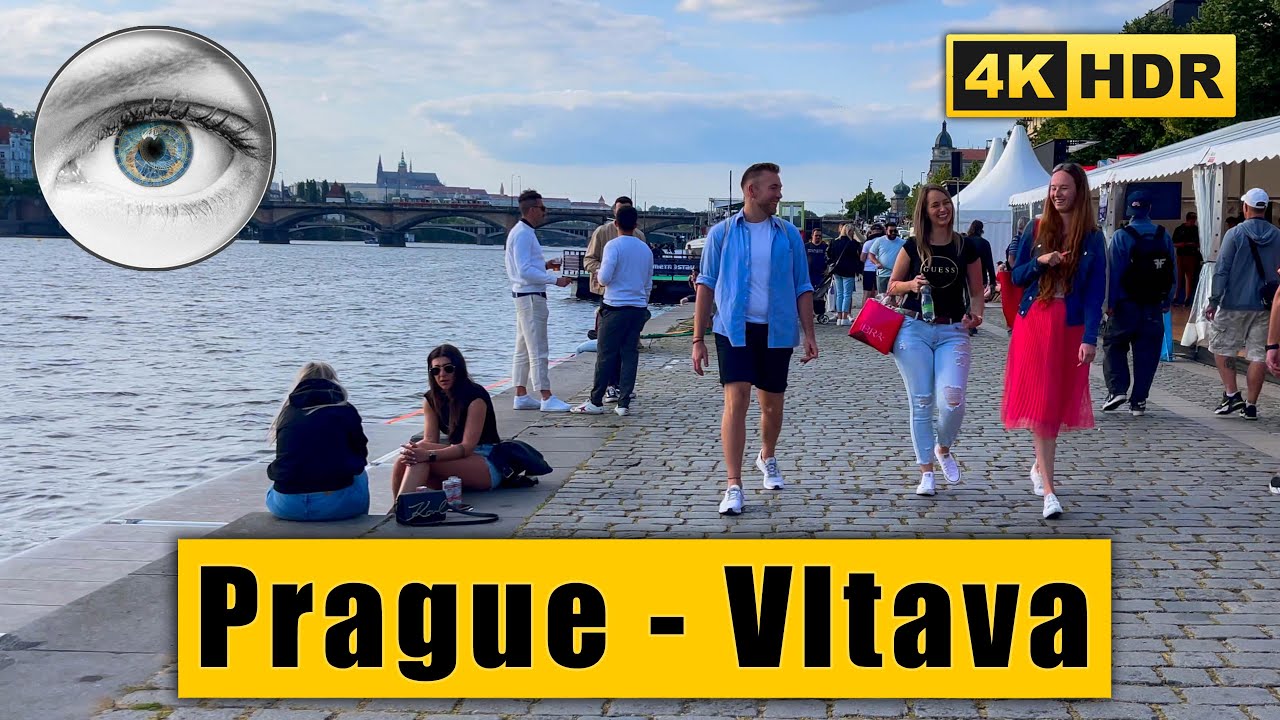Prague Walking Tour of Vltava: Náplavka,  Rašínovo nábřeží 🇨🇿 Czech Republic 4K HDR ASMR